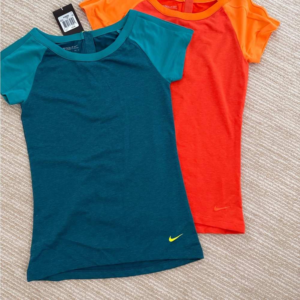Nike Women's Teal and Orange Short Sleeve golf shirts. Lot of 2! Great deal. Nev